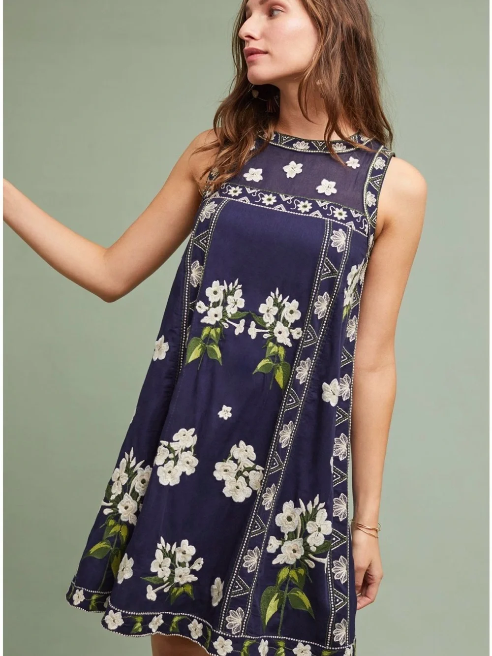 NWT Anthropologie Maeve Rosa Embroidered Swing Dress
